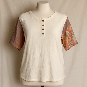 Vintage Melrose Boho Blouse with Mixed Print Sleeves – Size 14